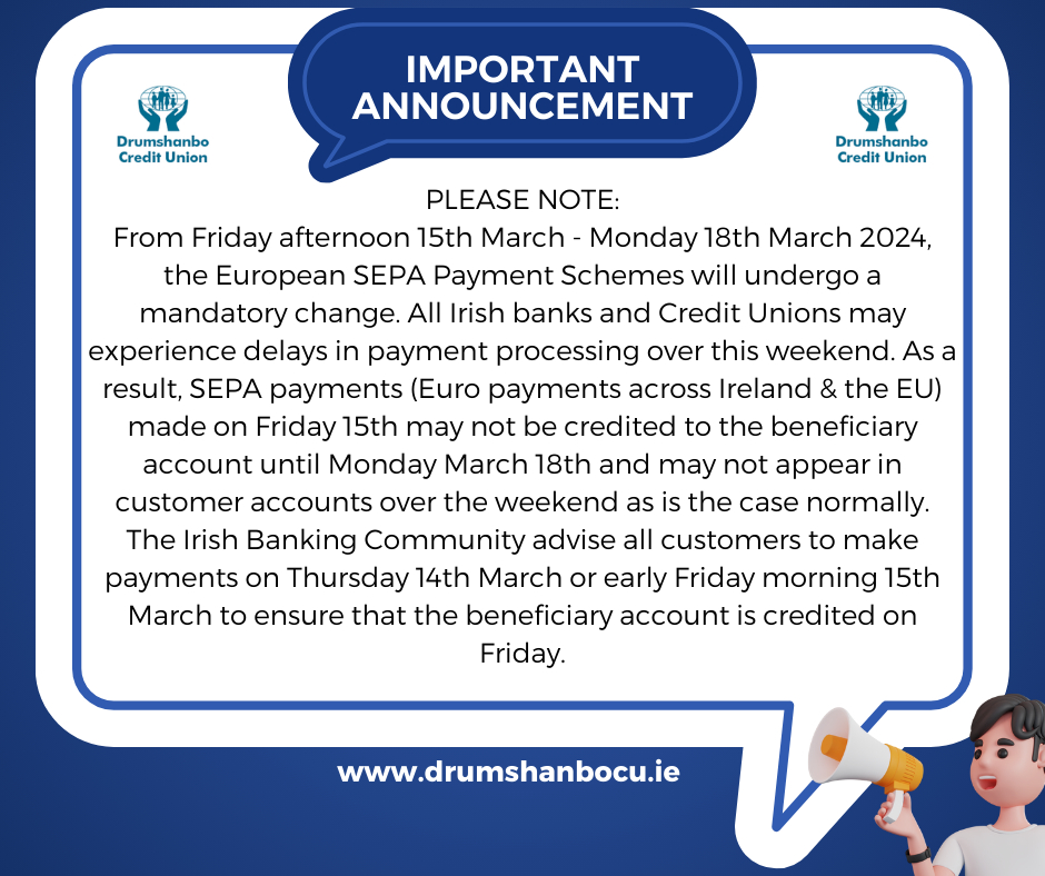 Important Announcement re Payment Processing this weekend Friday 15th March - Monday 18th March