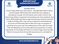 Important Announcement re Payment Processing this weekend Friday 15th March - Monday 18th March